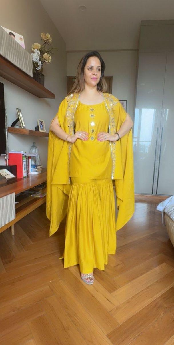 MUSTARD SHRUG SHARARA SET