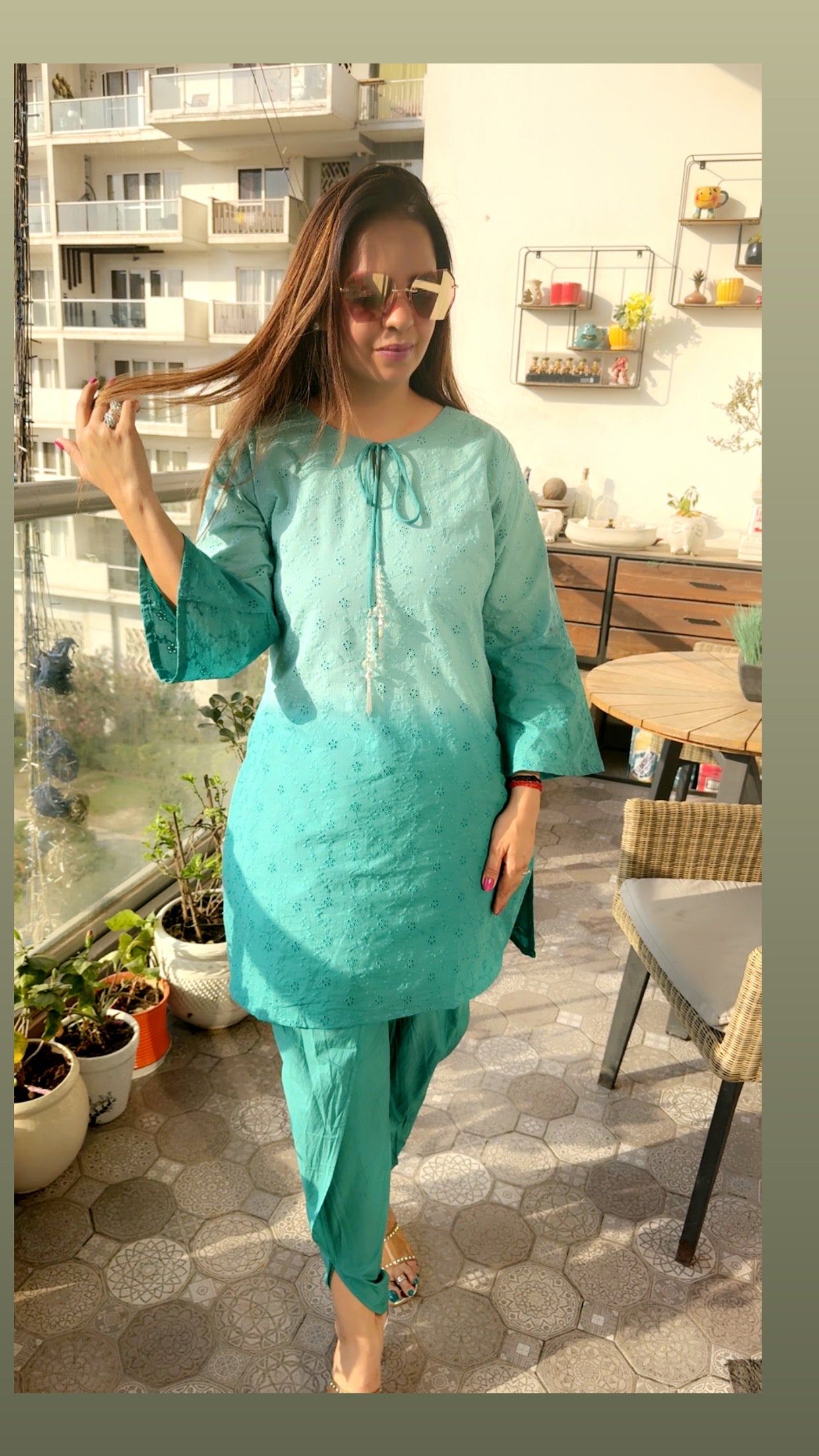 COTTON SCHIFFLI TULIP PANT SET