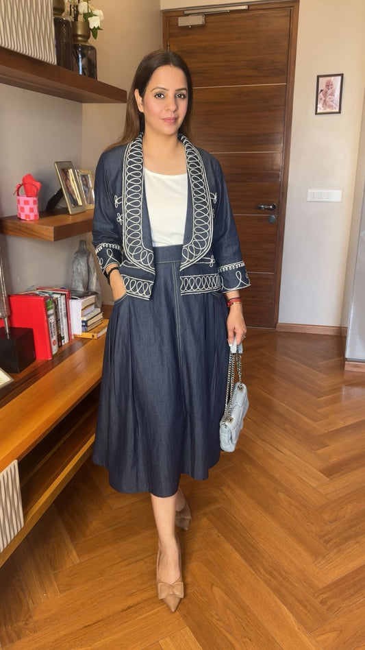 EMBROIDERY DANIM SKIRT SET