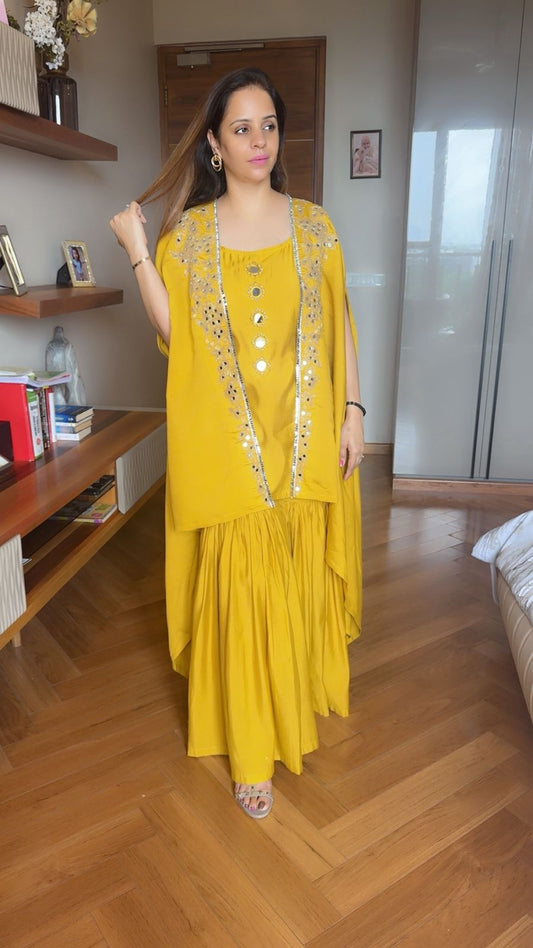 MUSTARD SHRUG SHARARA SET