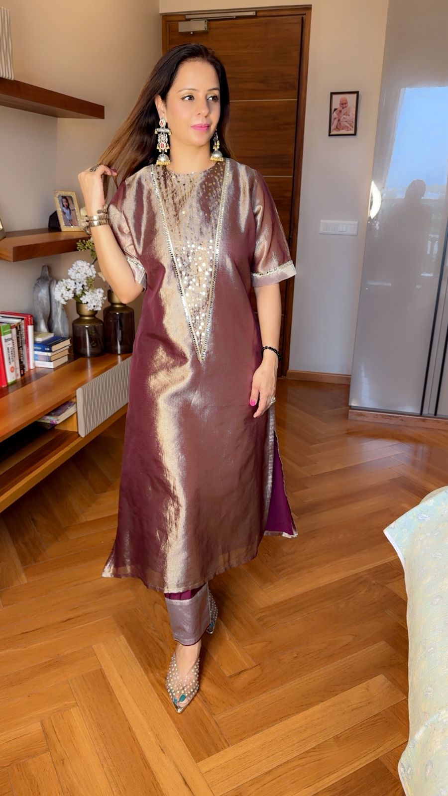 WINE  TISSUE LONG SUIT SET