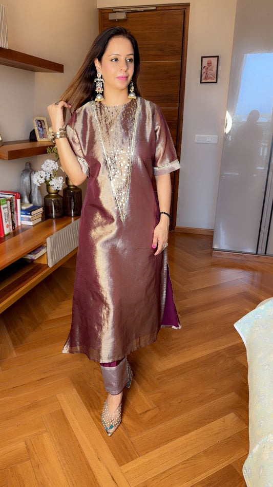 WINE  TISSUE LONG SUIT SET