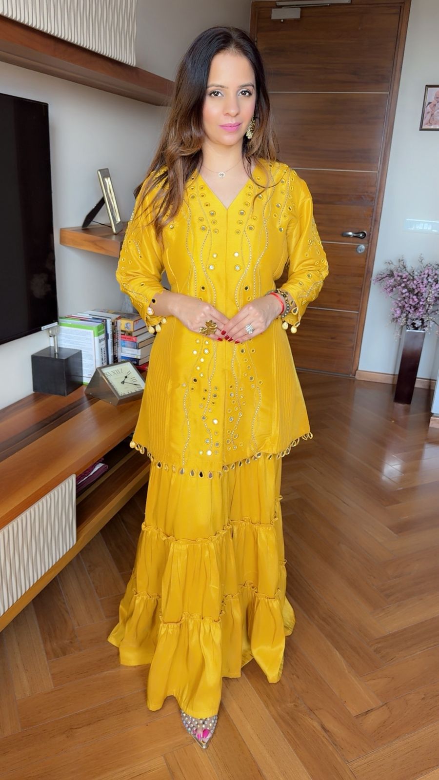 MUSTARD MIRROR SHARARA SET