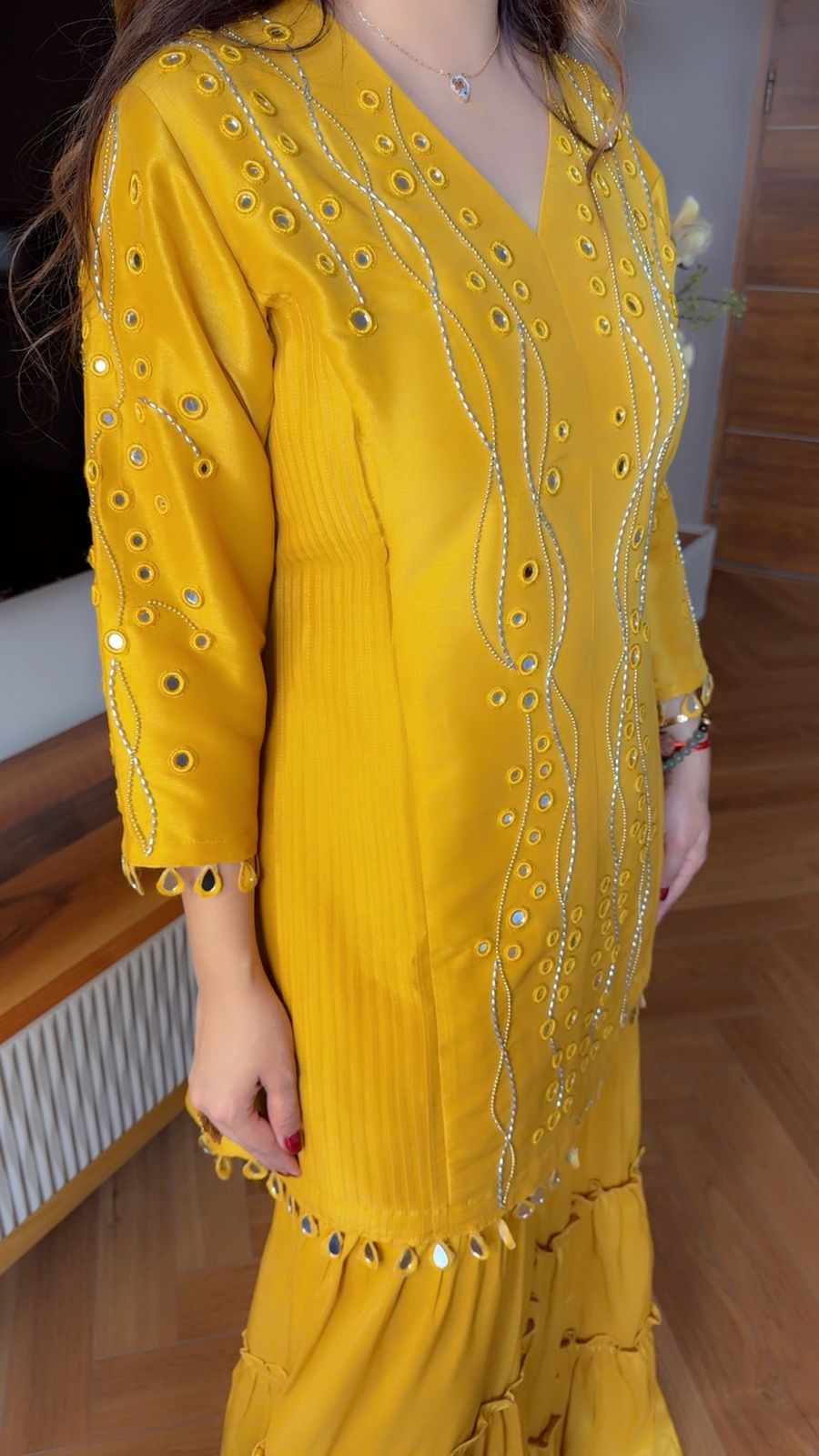 MUSTARD MIRROR SHARARA SET