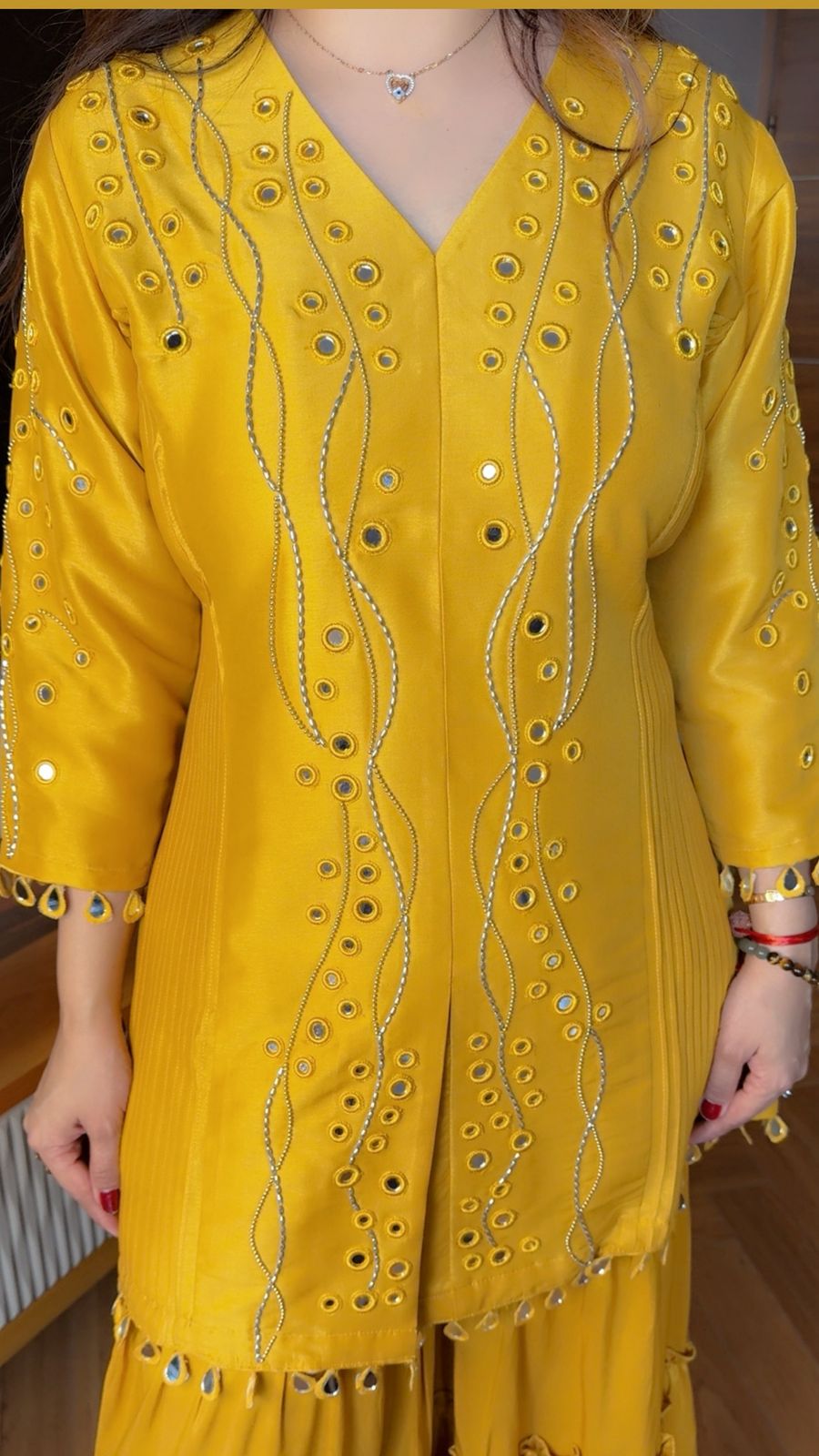 MUSTARD MIRROR SHARARA SET