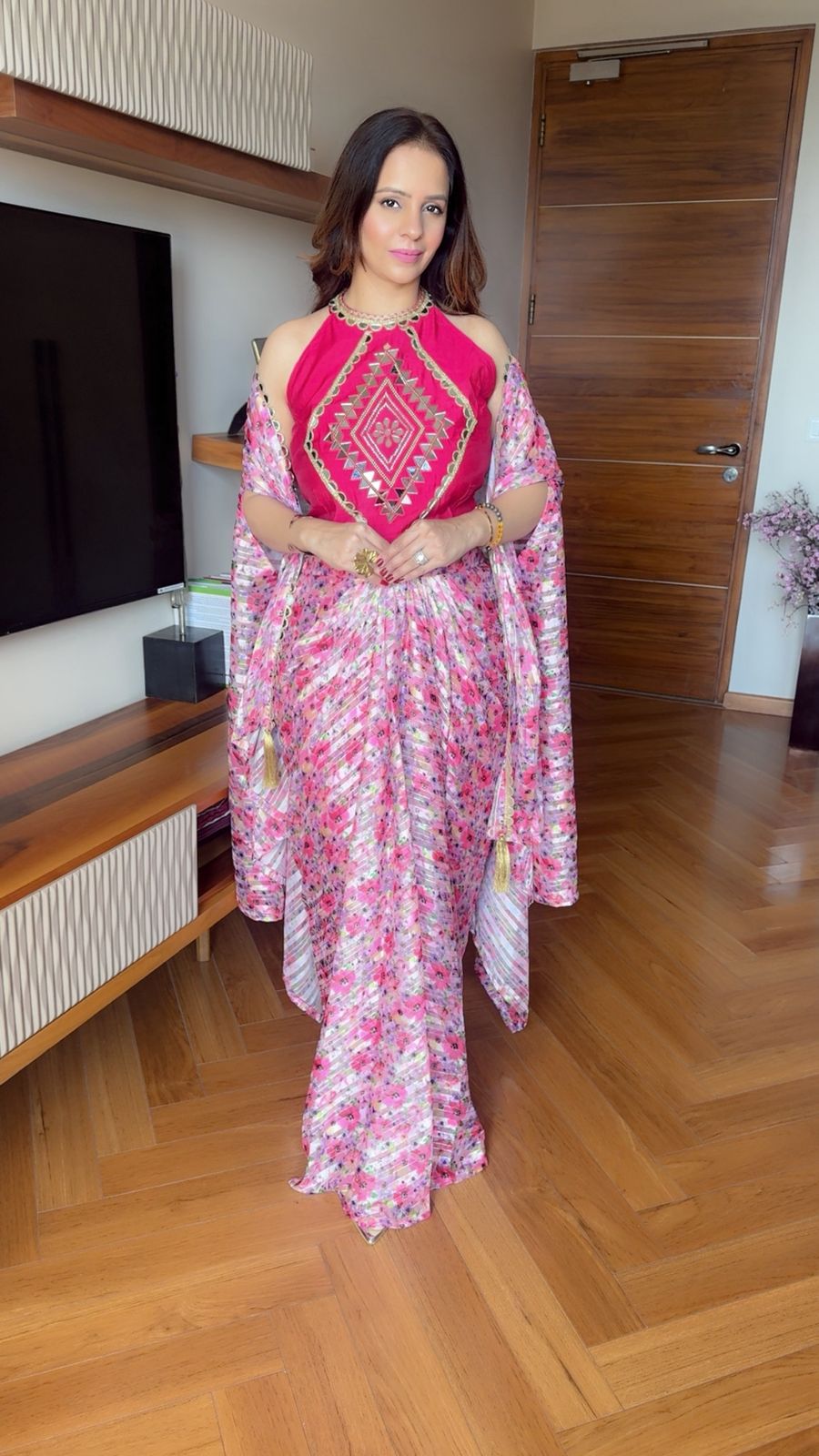 PRINTED PINK SKIRT SET