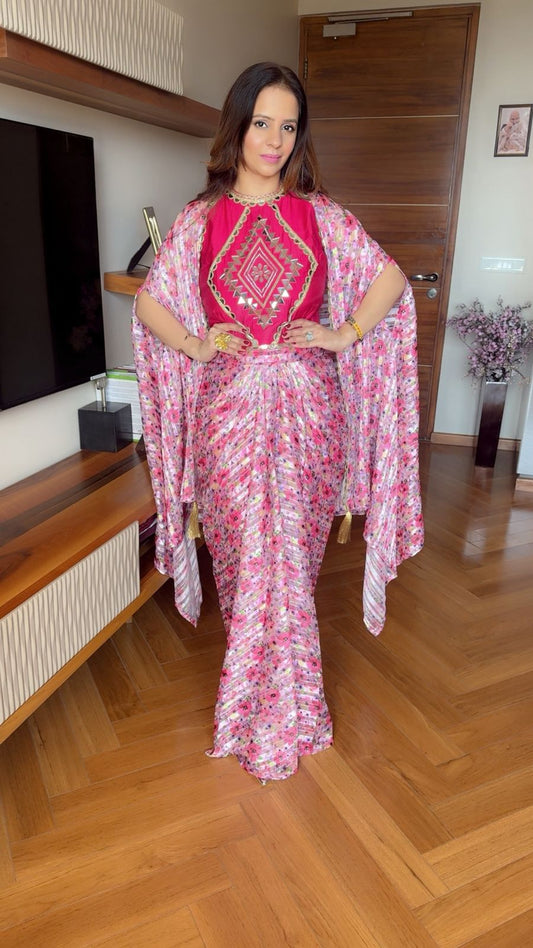 PRINTED PINK SKIRT SET