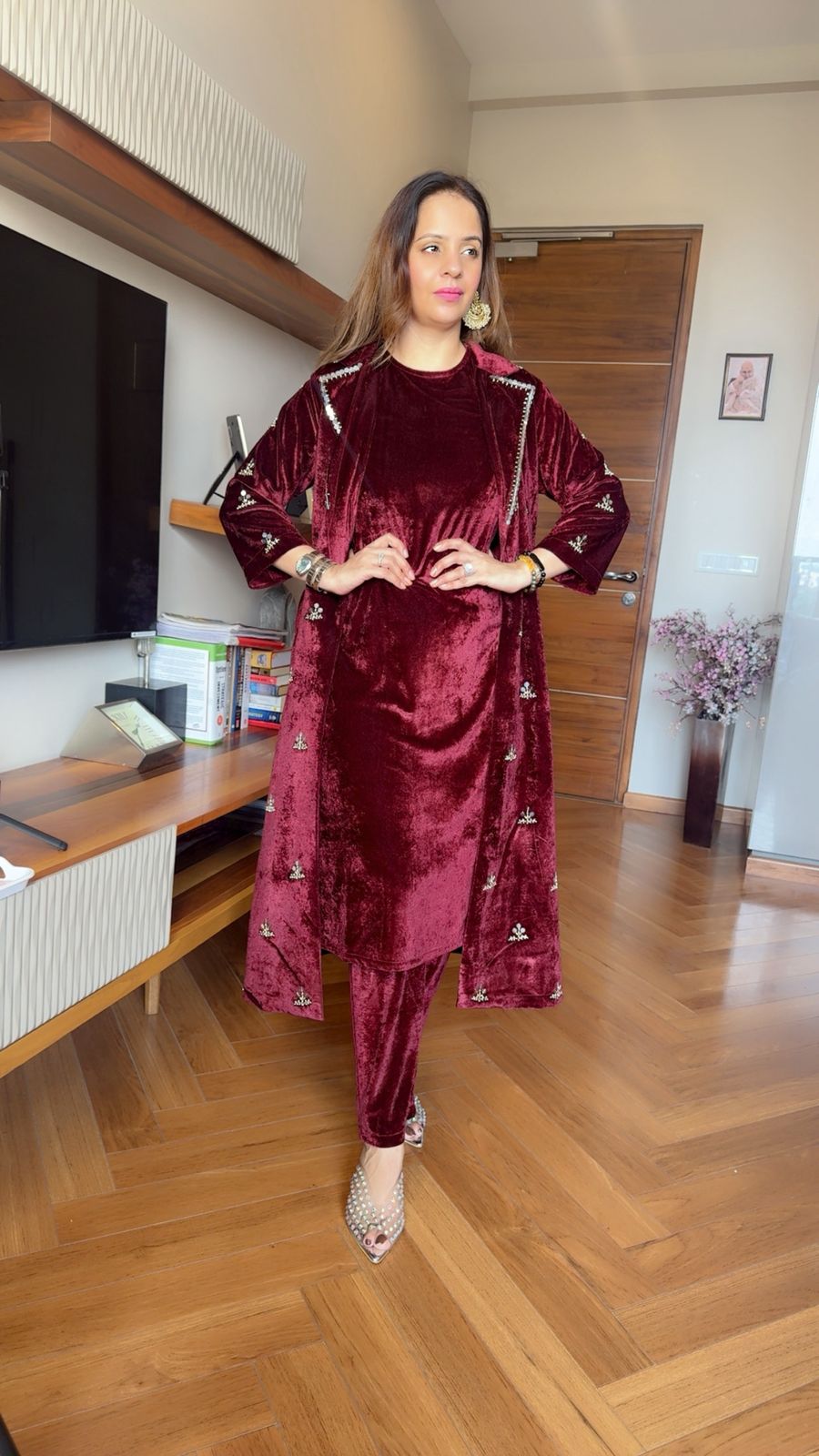 VELVET LONG COAT SET