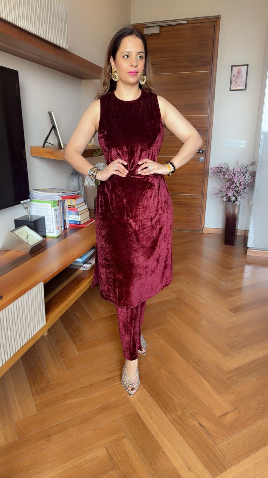 VELVET LONG COAT SET