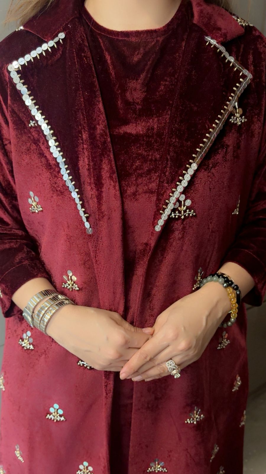 VELVET LONG COAT SET