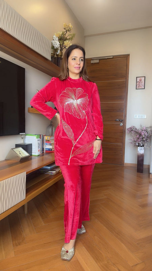 VELVET FLOWER BELL BOTTOM SET