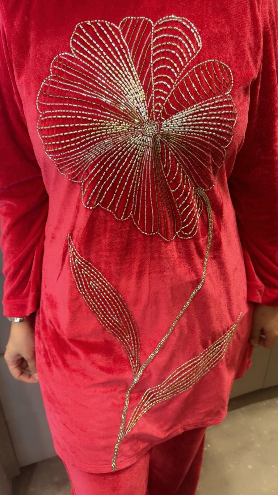 VELVET FLOWER BELL BOTTOM SET