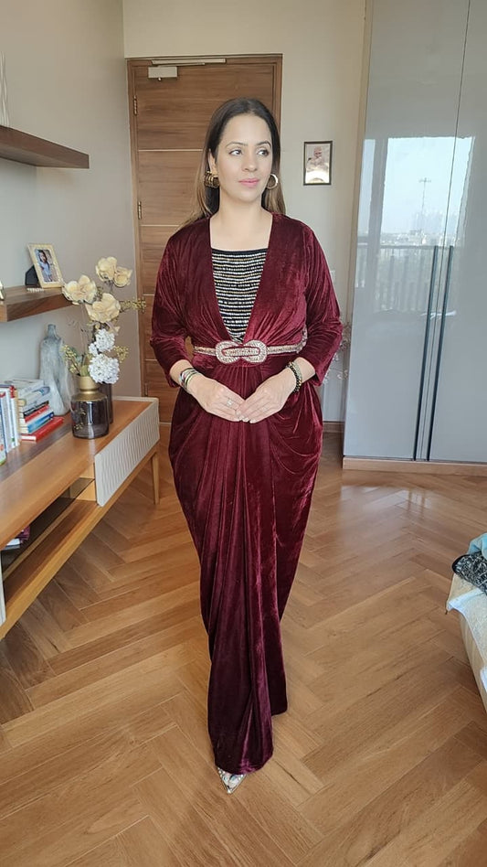 MAROON GOWN WITH BELT