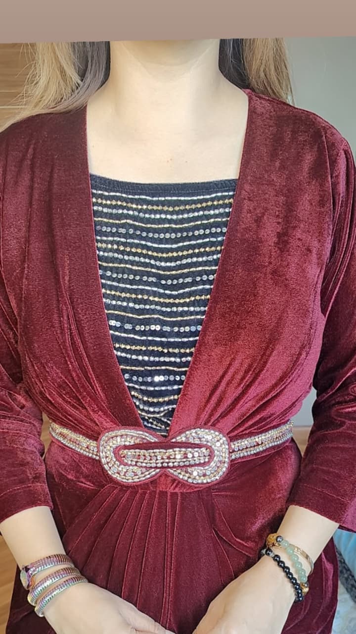 MAROON GOWN WITH BELT