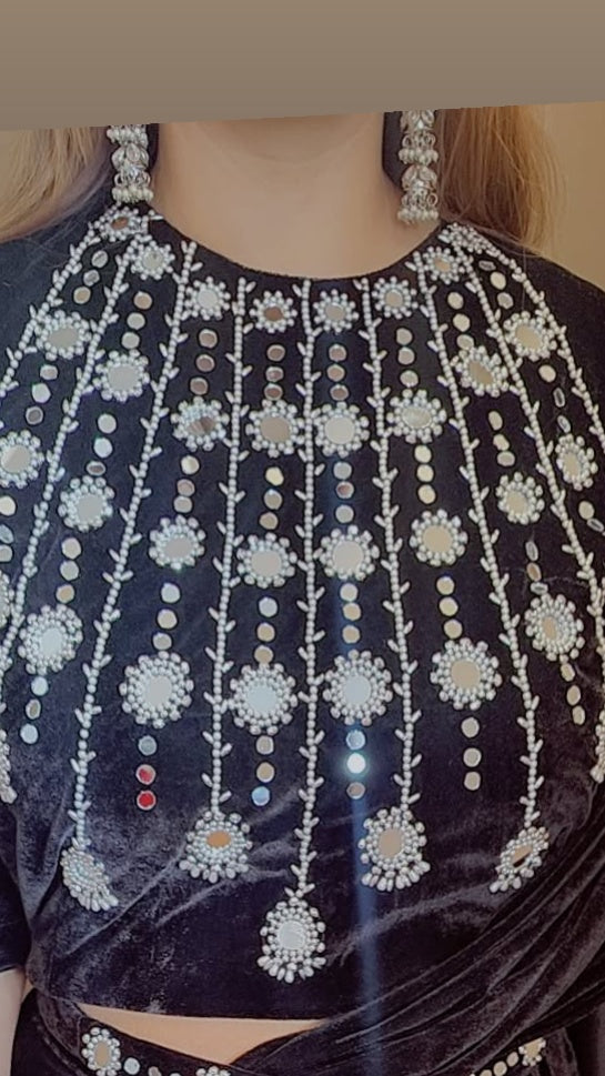 VELVET MIRROR DRAPE SKIRT SET