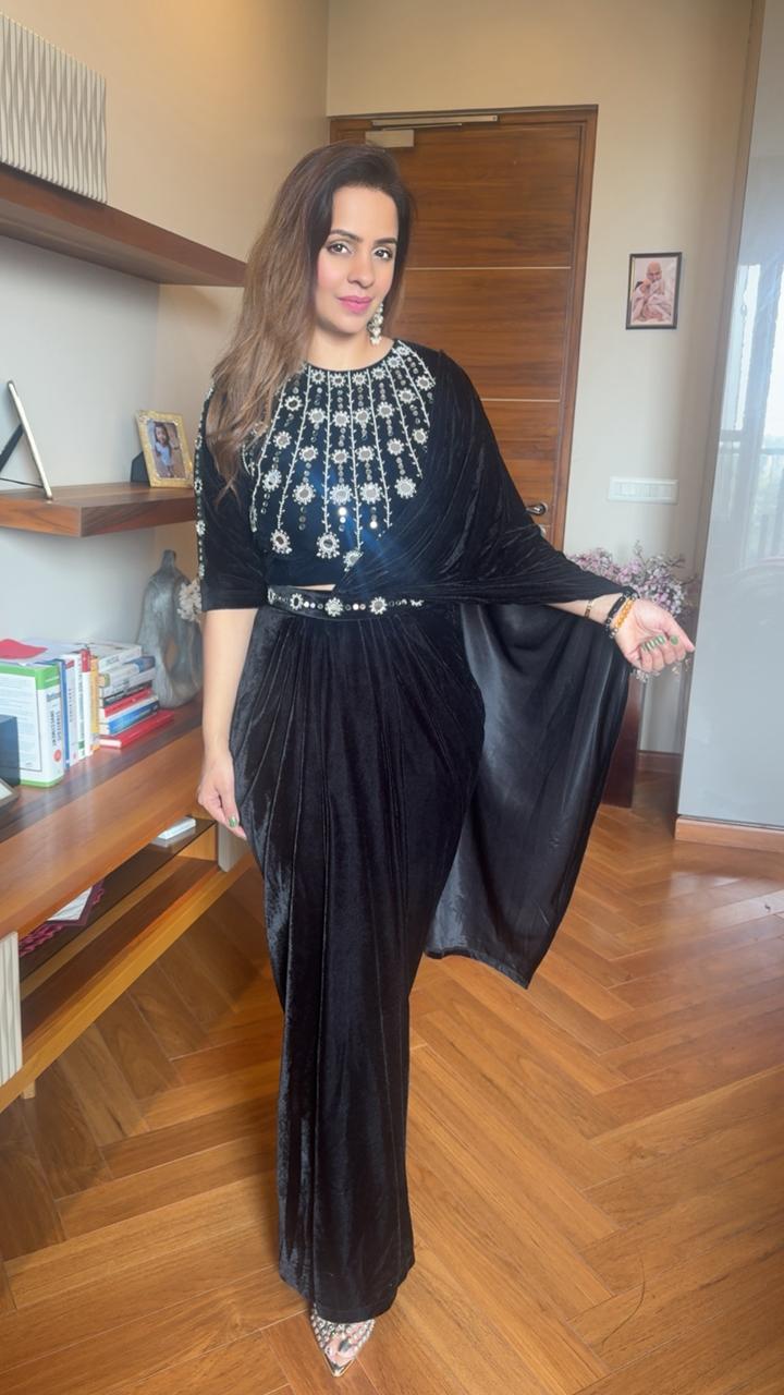 VELVET MIRROR DRAPE SKIRT SET