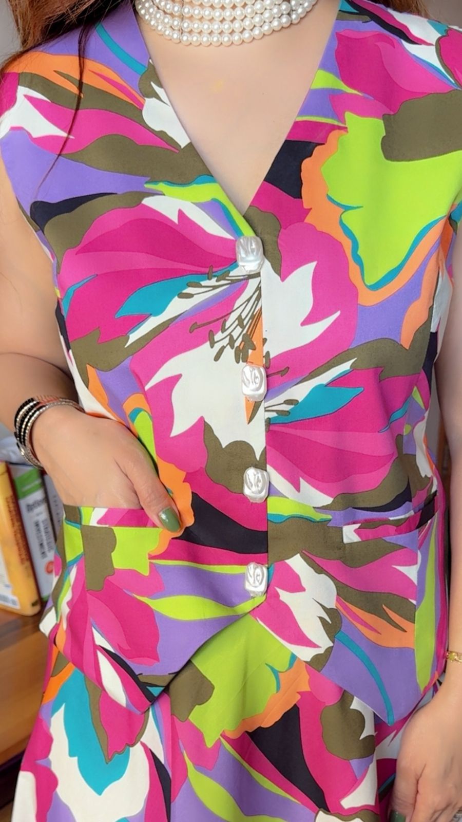 PRINTED VEST SKIRT SET