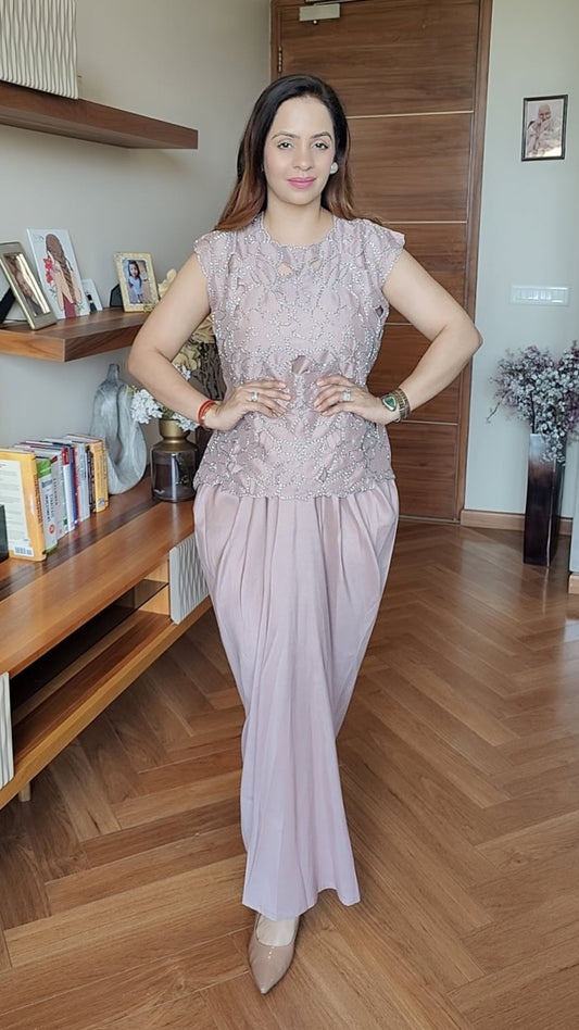 ROSE GOLD CUT WORK SKIRT SET